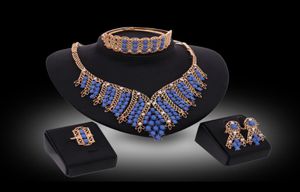 Set di gioielli 2016 Luxury Royal Style Blue Beads Set di gioielli da sposa set di gioielli in oro 18K Gioielli a 4 pari set di drop Ship5730318