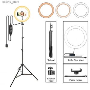Continuous Lighting LED light bracket with tripod ring light for selfie photography and photography studio for makeup video Vlog settings USB Y240418