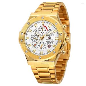 Wristwatches Fashionable Gold&white Dial Stainless Steel Automatic Mechanical Watch For Men&women Date Waterproof Business