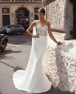 Sexy Lace Top Mermaid Wedding Dresses One Shoulder New Fashion Bridal Gown Long Train Vestidos YD