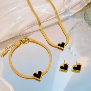 3 in 1 Charming Women Jewelry Set Stainless Steel 18K Yellow Gold Plated Love Heart Earrings Necklace Bracelet Set for Girls Women for Party Wedding Nice Gift