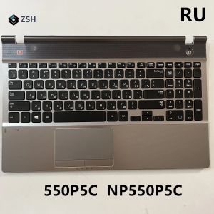 Klawiatury RU NOWA LAPTOP Rosyjska klawiatura z palmrestem Touchpad dla Samsung NP550P5C 550P5C Laptop klawiatura C