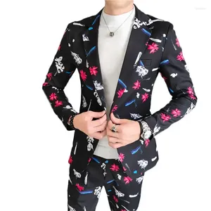 남자 양복 부티크 (정장 바지) 패션 비즈니스 인쇄 슬림 한 캐주얼 트렌드 통기성 편안한 청소년 2 피스 세트