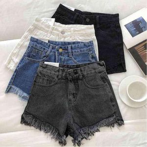 Jeans femininos Moda de verão Tassel Jean Denim Shorts Washed morreu Ripped Korea Zipper Fly Y 211129 Drop Delivery Apparel Dhuil