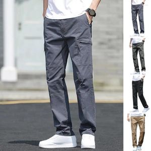 Men's Pants Men Multi-pocket Cargo With Multiple Zippered Pockets Wide Leg Design High Waist Solid Color Plus For Outdoor