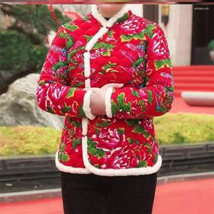 Kvinnors jackor kinesisk stil nordöstra blomma bomullsjacka flicka 2024 höst och vinter mamma spänne förtjockad klänning