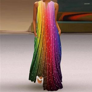 カジュアルドレス女性のためのボヘミアンプリントドレス：中国本土のVLCQからのノースリーブの足首の長さとゆるいビーチサンドレス