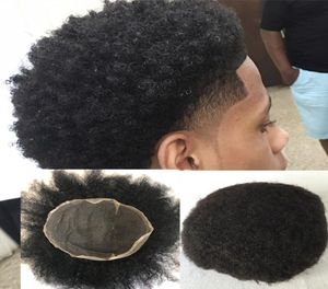 Uomo da uomo a pizzo pieno di afro toupee stravaganti ricci di capelli umani uomini di peccata Sistemi di sostituzione Swiss pizzo toupee per uomini neri parrucchiere 4857124