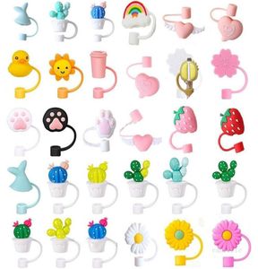 Creative Silicone Straw Tips Cover Reusable Drinking Dust Cap Splash Proof Plugs Lids Anti-dust Tip Cherry Blossom Rainbow Cat Paw For 6-8mm Straws WLL11376653005