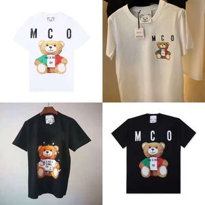 Tops Women's Tees Summer New T-shirt Flocking Three-dimensional Cartoon Bear Letter Embroidery Loose Short Sleeves for Men and Women