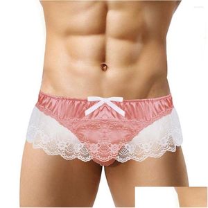 MUITAS MENINAS GAY MAN GAY LACE G-SCORT Sissy Sissy Tong Tong Ruffle erótico de lingerie calcinha calcinha y Cetim