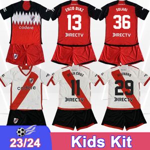 23 24 River Plate Kids Kit Soccer Jerseys Borja Suarez Maidana de la Cruz Petroli Gonzalez Pirez Echeverri Home Away Child Football Shirts