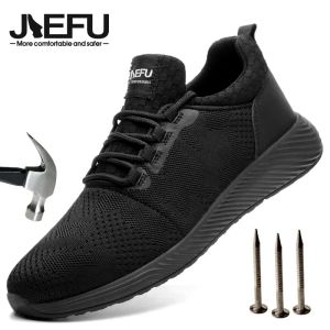 Buty nowe Jiefu Lekkie buty bezpieczeństwa dla mężczyzn kobiety stalowe stóp trenerzy Niezłapków oddychające trampki konstrukcyjne