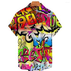 Mäns avslappnade skjortor sommardesigner färgglada graffiti 3d tryck Hawaiian blus korta ärmar mode blommor överdimensionerade retro