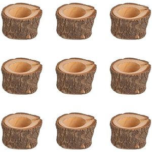 Candle Holders -9 Pack Wood Tealight Votive Tea Light Holder M Size Inner Bore Rustic Wedding Decorations