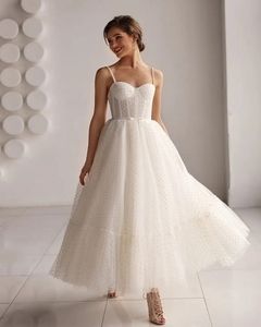 Princess Short Wedding Dress 2024 A Line Sweetheart Spaghetti Cinghies Dot Tulle Bridal Abito da festa in pizzo su una lunghezza della caviglia alla caviglia Custom Made Vestidos de noni