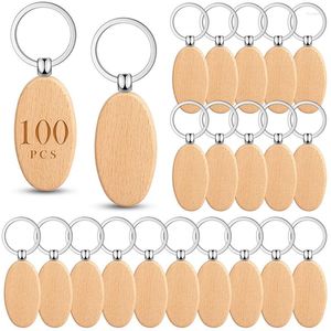 Anahtarlık 100 PCS Ahşap Keychain Boşluklar Ahşap Kayın Boş Boş Bitmemiş Zanaat Diy Hediye El Sanatları Etiketler