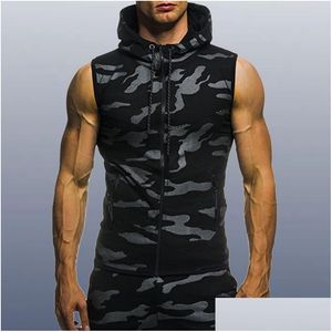 Mäns västar män män kroppsbyggande tank tops ärmlösa hoodies man casual kamouflage hooded väst man camo kläder 230904 droppe delive dhom4