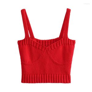 Tank da donna Yenkye 2024 Donne Red Knit Top Top Sleeveless V Neck Female Summer Crop