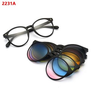 6 In 1 polarisierte Sonnenbrille Männer Frauen Magnetklamm auf Gläsern TR90 Optische verschreibungspflichtige Brillenrahmen Rahmen Magnet Clips 2231 240418