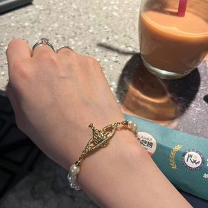 Bransoletka Saturn Pearl Beaded Strand Diamond Tennis Planet Bracelets Woman Gold Designer Akcesoria z pudełkami 4color0.12