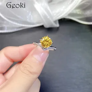 Anelli a grappolo argento 925 originale 2 test di diamanti taglio brillante oltre anello nuziale di moissanite a corona gialla per donne gioielli di pietra preziosa