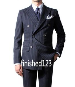 Tuxedos Classic Design Groom Tuxedos Groomsmenダブルブレストネイビーブルーピークラペルベストマンスーツウェディングメンズブレザースーツ（ジャケット+パンツ