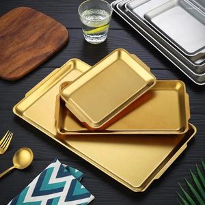 Bowls Stainless Steel Korean Square Plate Thickened Frosted Gold Rectangular Zibo Barbecue