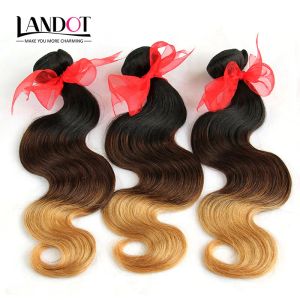 Wątki 3pcs Lot 830 cala trzy ton ombre brazylijskie ludzkie przedłużenia włosów na ciele fal Wavy 1B427 Black Brown Blonde Ombre Virgin Hair Wea