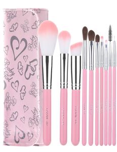 10st Pink Makeup Brush Set med en väska Foundation Powder Brush Eyeliner Eyelash Eyebrow Make Up Eyeshadow Brushes Set Cosmetic Bea6587324