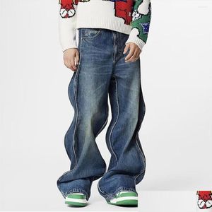 Herren Jeans Y2K Vintage gewaschene verdrehte Wellen gestreiftes Baggy Uni Streetwear Weitbein loser lässiger Jeanshose Übergroße Cargos Drop Dhuxl Dhuxl