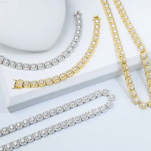 Xingyue Hiphop Necklace 925 Sterling Silver Gold Plated Square Tennis Chain Vvs White Moissanite Tennis Link