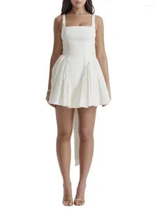 Abiti di laurea abiti casual Mini abiti bianchi Donne Bianco Bianco FAIRO SPAGHETTI CINGOLO ALINE STRADA FLUSA SHOWY STRADA