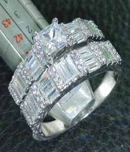 Обручальные кольца модные украшения принцесса вырезать ювелирные изделия 5A Циркон Стоун 10KT Белого золота набор кольца SZ 510 Gift4307627