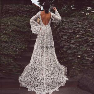 Vestidos de noiva boho de renda para mulheres 2021 Manga longa de manga longa A-linha A-line Bohemian Bride Dress Beach Vestidos de noiva vestidos de Novia