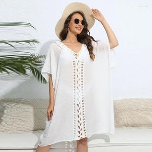 Vestidos casuais férias moda verão 2024 encobrimento curto vestido solto feminino túnica de praia de tamanho grande proteção solar mini mini