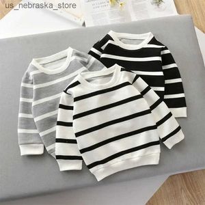 T-shirts Childrens clothing T-shirt printed girls and boys cotton childrens shirts baby and toddler tops striped long sleeved clothing Q240418