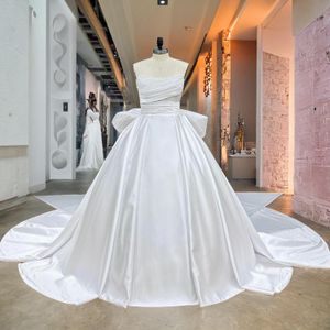 Hyr Lnyer Sweetheart Neck Lace Up Back Pärlor Pearls 2 Pieces Satin Ball Gown Wedding Dresses With Lopagible Big Bow Real Office Photos Video Video