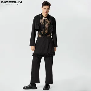 Herrspårar Stylish Casual Style Set Incerun Män randiga beskurna kostymer PLECTED DESIGN KOT PANTS Fashionabla Male Two-Piece S-5XL