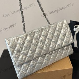 Damenkalbskin XL 3in1 Schwarz Silber Hochzeit Abend Party Clutch Taschen Klassische Sterbene -Jumbo -Kette Schulterhandtaschen große Kapazität 38x23cm