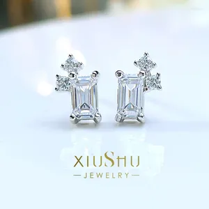 Stud Earrings Fashion Niche Emerald Cut Small 925 Silver Ear Studs Inlaid With High Carbon Diamonds For Daily Use In Japan And South Korea