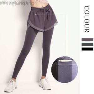 Desginer alooo Yoga Pant Leggings gleiche nackte falsche zweiteilige Frauen hohe Taille Hip Lift Fitness Elastic Sports Hosen