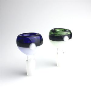 Tigela de vidro macho de 14 mm com cor azul verde branco bloqueando pyrex grosso colorido de tamanho grande de tamanho de água fumando tigelas de bongo