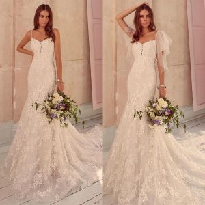 Abiti da sposa sirena di bohemian Appliques in pizzo Sweep Train su personalizzato a cuore sexy spaghetti Boho Bridal Gowns