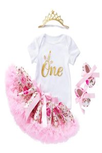 Rosenrock Set 4PCS Neugeborene Baby Mädchen Strampler Säugling Outfits Mädchen Prinzessin Kleinkinder Kinder Kleidung Geburtstag Geschenke6697676