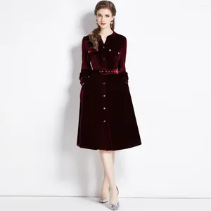 Lässige Kleider Aimeili Frauen Herbst Winter Elegantes Samthemd Hemd hochwertige Bürodame Wein Cocktail Party Vintage Designer