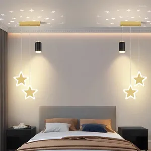 Ljuskronor Creative Star Moon Projection LED Pendant Bedside Light inomhusbelysning för sovrumsgångskorridor tak ljuskrona dekorlampa