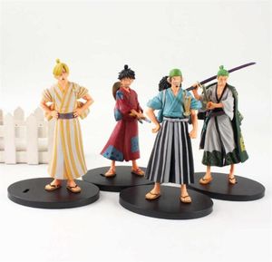 4pcs Set Anime One Piece Zoro Luffy Usopp Sanji Figuras de ação Japanese Warriors Figure PVC Modelo Toyx0526252h9929269