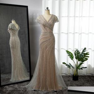 Sukienki z pasa startowego Serene Hill Sier V-Eeck Mermaid Eleganckie suknie wieczorowe Luksusowy blask dla kobiet imprez