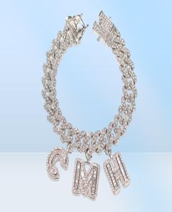 Anpassade namn Baguette Letters With Cuban Link Chain Armband Micro Pave Cubic Zircon Iced Out Hip Hop Jewelry76432976460558